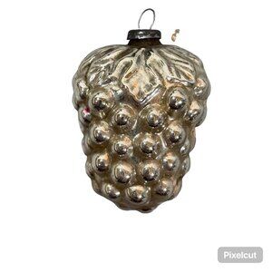 Vtg Germany Mercury Glass Silver Grape Cluster Christmas Ornament Rare Antique